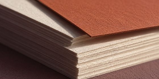 Stacked paper edges and a terracotta card in side light