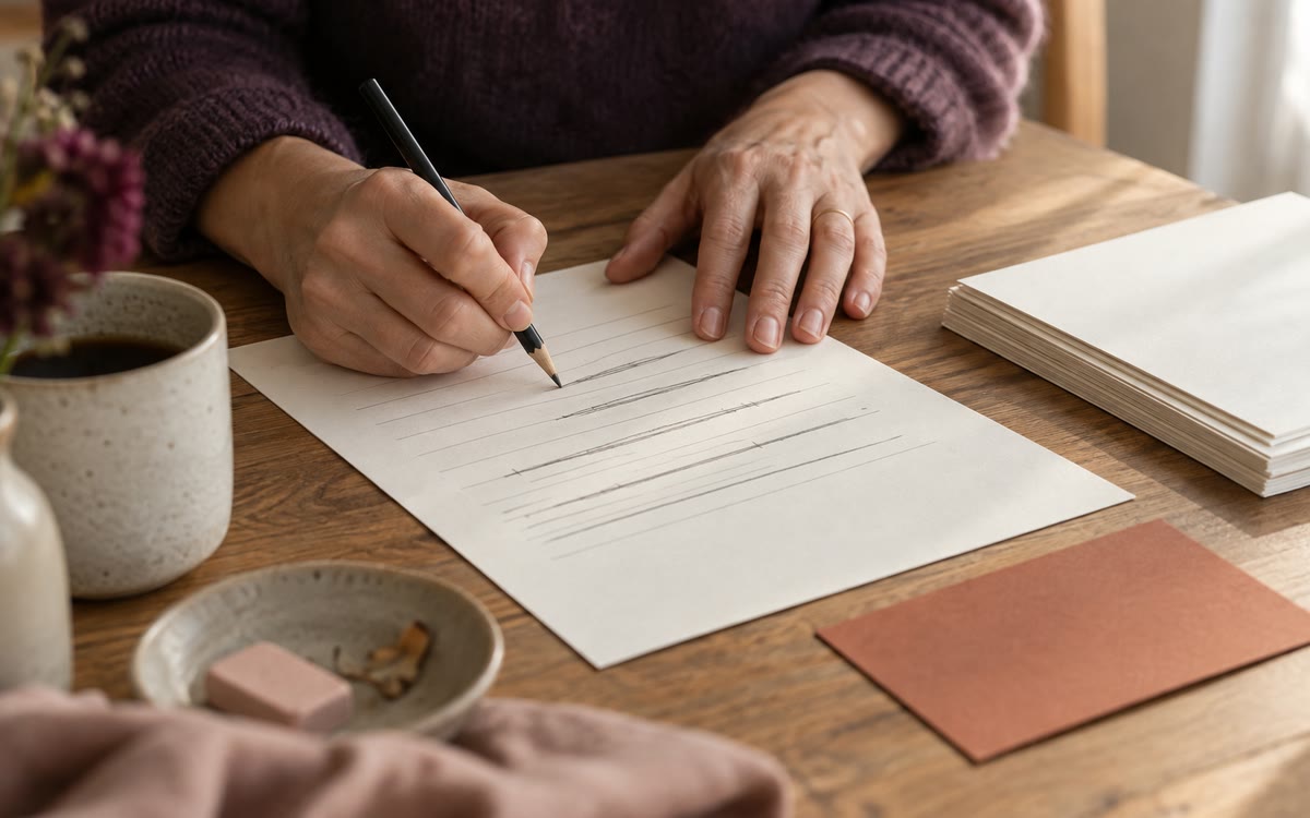 Hands editing a printed page with a pencil